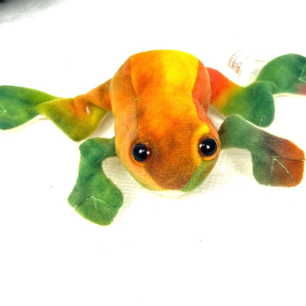 Vintage Soft Frog Toy - Folkmanis Toy - Colorful Frog Plush Finger Puppet